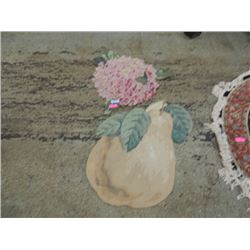 2 FRUIT SHAPE THROW RUGS VINTAGE PEAR FLOWER