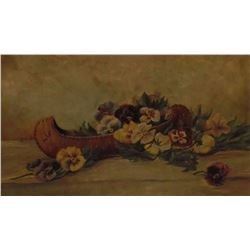 Pansy flowers and canoe