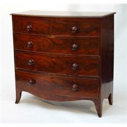 19th century mahogany bow fronted five drawer chest on splayed bracket feet…