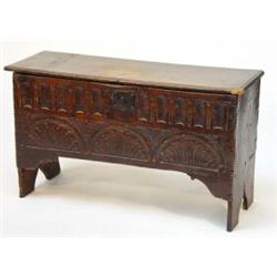 17th century carved oak plank chest with hinged lid…