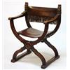 Image 1 : Victorian oak X-framed chair with leather upholstered back and seat…