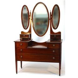 Edwardian inlaid mahogany dressing chest, fitted three oval mirrors above a pair of jewellery dra…