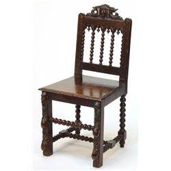 Victorian oak hall chair with lion mask backrail and bobbin turned supports…