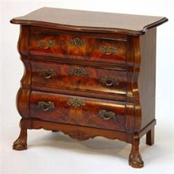 Reproduction walnut Dutch Bombe chest, fitted three drawers on claw and ball feet…