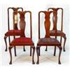 Image 1 : Set of four Queen Anne style mahogany framed dining chairs with shaped splats on cabriole legs…