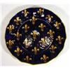 Image 1 : Cantalani faience plate with fluted edge hand painted with  golden fleur-de-lys onto a blue groun…