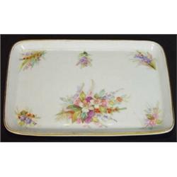 Rectangular Royal Worcester porcelain tray hand painted with sprigs of flowers, impressed marks t…