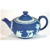 Image 1 : Victorian Wedgwood deep blue and white Jasperware teapot, moulded with a band of Roman figures, i…