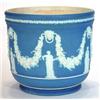 Image 1 : Large Victorian Wedgwood blue Jasperware jardiniere, moulded with a band of classical figures in …