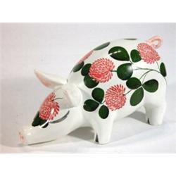 Large Plitcha pig, hand painted with flowers, marks to base, 25cm long…