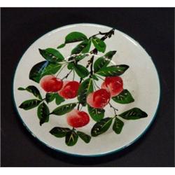 Wemyss pottery plate hand painted with sprigs of cherries and leaves, retailed by T Goode & Co Lo…