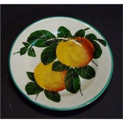 Wemyss pottery plate hand painted with sprigs of oranges, retailed by T Goode & Co London, impres…