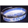 Image 1 : Victorian blue and white Willow patterned butter basket with silver plated mount and swing handle…