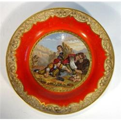 Victorian Prattware plate, hand coloured and transfer printed with a panel of figures entitled 'I…