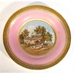 Victorian Prattware plate, printed with a farmyard scene entitled 'Residents of Anne Hathaway, Sh…