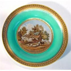 Victorian Prattware plate, printed with a farm scene entitled 'The Residents of Anne Hathaway, Sh…