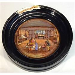 Ebonised framed Victorian pot lid entitled 'The Room In Which Shakespeare Was Born, 1564, Stratfo…