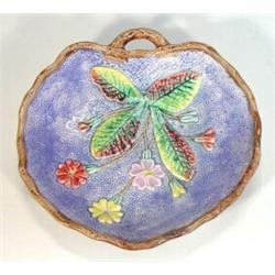 Victorian Majolica dish, moulded with flowers and leaves decorated in lilacs, yellows, greens and…