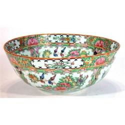 Large hand painted Chinese famille rose bowl decorated with flowers and birds, 26cm diameter…