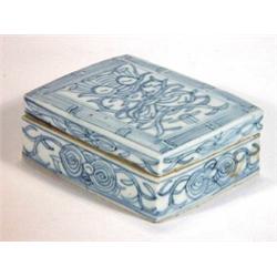 Rectangular Chinese porcelain box and cover hand painted with simulated bamboo and panels of styl…