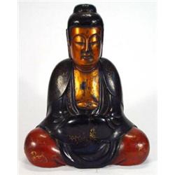 Large oriental wooden black and red lacquered seated Buddha, 38cm high…