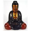 Image 1 : Large oriental wooden black and red lacquered seated Buddha, 38cm high…