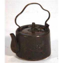 Miniature Japanese bronze teapot with applied birds, 8cm high…