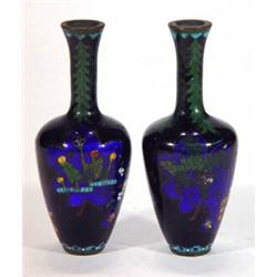 Small pair of slim necked Cloisonne vases, decorated with flowers and butterflies, 12cm high…