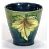 Image 1 : Moorcroft beaker decorated with two hand painted maple leaves onto a green and blue ground, impre…