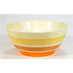 Clarice Cliff Bizarre Libertys bowl hand painted with yellow, brown and orange bands, black Bizza…