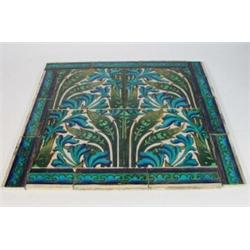 William De Morgan four tile panel with border decorated in the Persian style with hand painted co…