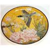 Image 1 : Hand painted Victorian pottery charger decorated with an aesthetic sweeping bird amongst pink flo…