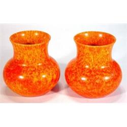 Pair of orange and red glazed Pilkington Lancastrian pottery vases, impressed marks to base, 13cm…