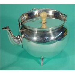 Silver plated Christopher Dresser style cauldron shaped kettle with swing handle, 13cm high…