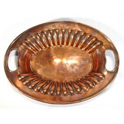 Oval copper twin handled Art Nouveau style dish, 33cm long…