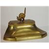Image 1 : Bronze Geschutzt inkwell with scared cat finial and glass liners, impressed marks to base, 20cm l…