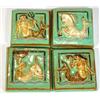 Image 1 : Four green and brown glazed square Studio Pottery tiles moulded with mythical sea creatures and G…