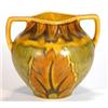 Image 1 : George Clews Chameleonware twin handled vase hand painted with a brown flame pattern, marks to ba…