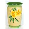 Image 1 : Large hand painted cylindrical Myott vase decorated with yellow flowers onto a green and brown gr…