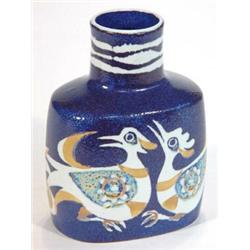 Royal Copenhagen 'Faience' slender necked vase decorated with stylised cockerels, marks to base, …