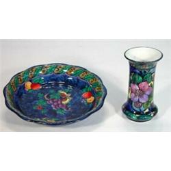 Hand coloured and transfer printed Losolware 'Armado' patterned shallow bowl and a 'Florentine' p…