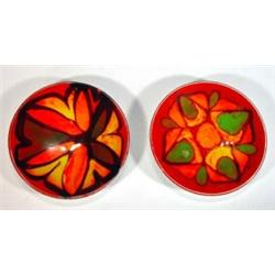 Two Poole Pottery Delphis patterned abstract dishes, marks to back, 14cm diameter…