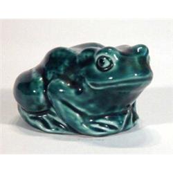 Turquoise glazed Poole pottery seated frog, 8cm in length…