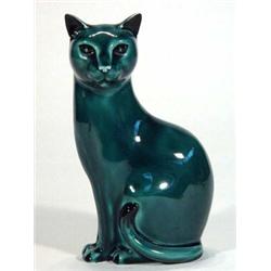 Turquoise glazed Poole pottery seated cat, 18cm high…