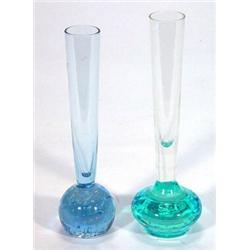 Two Whitefriars style blue bubble glass slender necked vases, largest 17cm high…