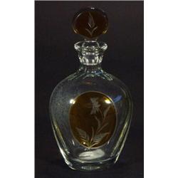 Swedish clear glass decanter and stopper with amber floral panels, 22cm high…