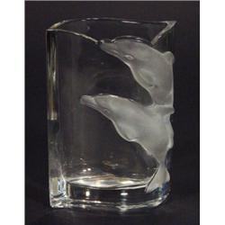 Nauchmann glass vase, moulded with leaping dolphins, etched marks to base, 19cm high…