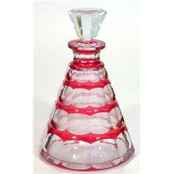 Victorian clear and cranberry coloured cut glass decanter and stopper, 24cm high…