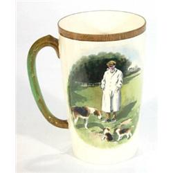 Hand coloured and transfer printed Copeland 'The Groom' patterned tankard, signed by Lionel Edwar…