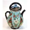 Image 1 : Thorne pottery Art Nouveau teapot hand enamelled with panels of flowers onto a blue and brown gro…